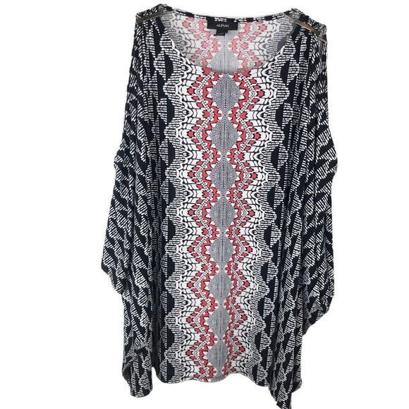 Alfani Women's Cold Shoulder Dolman Sleeves  Red White & Blue Blouse Tunic Sz M - Picture 1 of 7